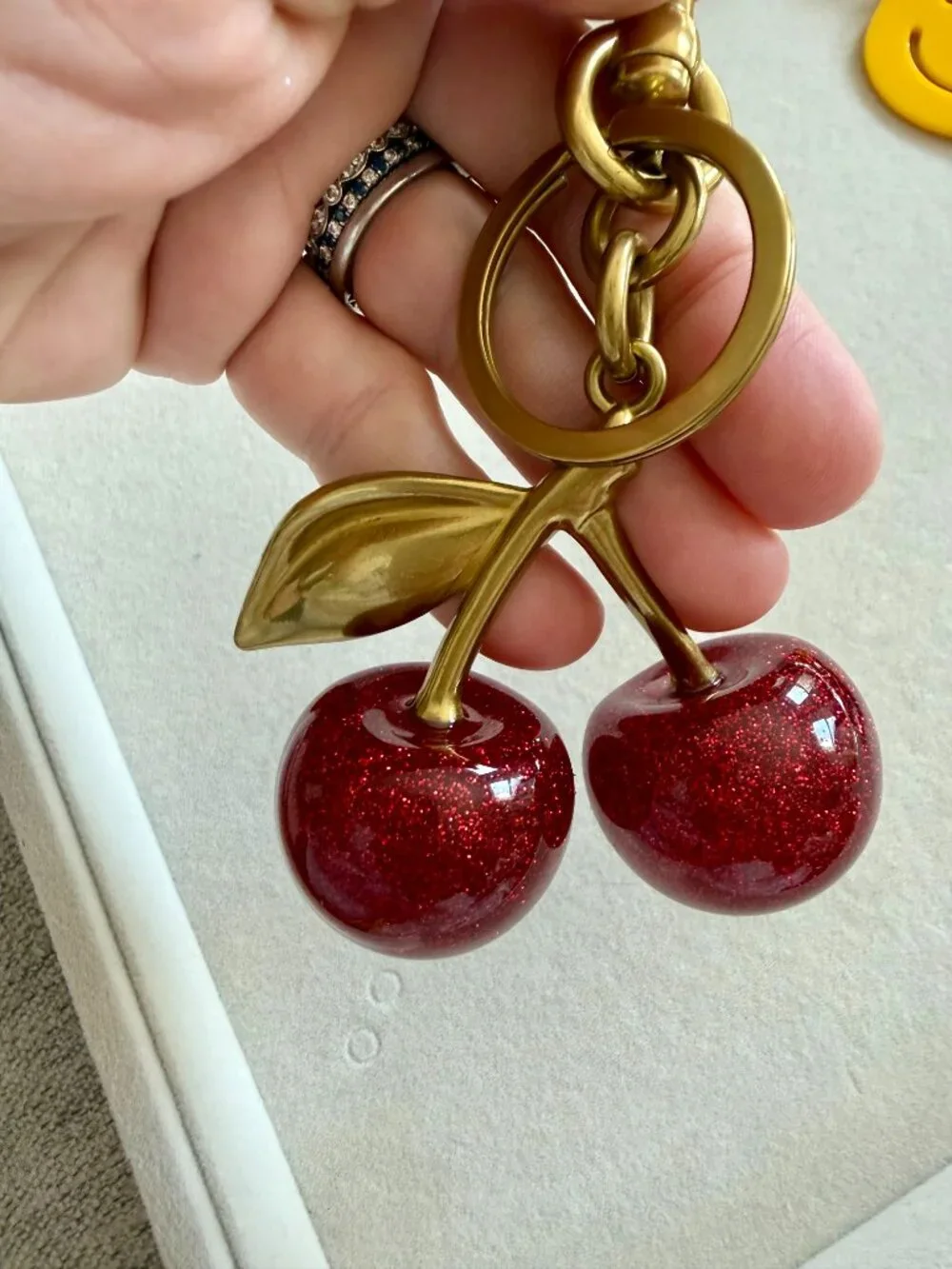 Jumbo Sparkly Cherry Bag Charm & Keychain – Red + Gold